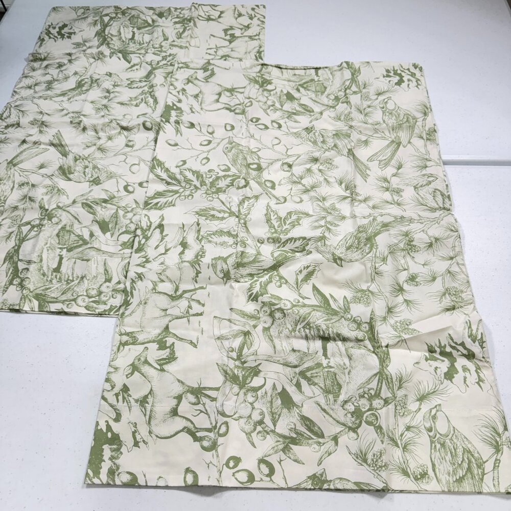 Pottery Barn pillowcase pair standard green toile floral bird cotton